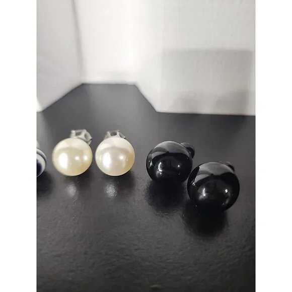 Vintage earrings lot 4 pairs stud / drop faux pearl red coral crystal jewelry - Picture 3 of 8